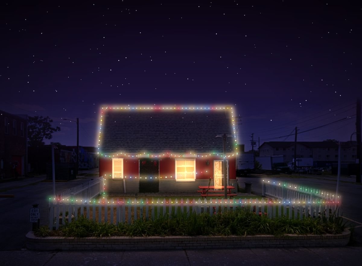 The Chestnut Street studio lit up for the holidays